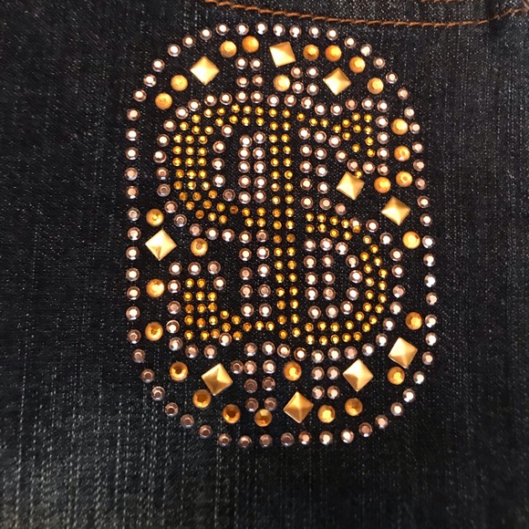 Unique Million dollar babe rhinestone & metal stud embellished blue jeans Money - Picture 10 of 16